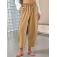 thumbnail image 3 of Loose Casual Straight Cotton and Linen Cropped Pants Khaki XXXL, 3 of 4