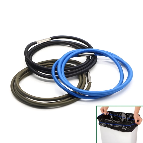 XIBUFE Trash Can Elastic Rubber Bands,Fits 13 to 30 Gallon Trash Cans,Durable Garbage Can Bag Holder Straps,Good for Home and Office,Black,Blue & Olive Green,Small,Set of 3