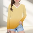 thumbnail image 2 of WRKEKC Girls Long Sleeve Tees Casual Stylish Gradient Gradient Color Print V Neck Soft Stretchy Comfortable Slim Fit Blouses for Spring Fall 3-14 Years, 2 of 8