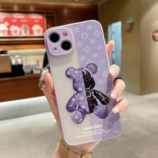 Funda de teléfono con oso violento para iPhone, carcasa con soporte transparente, todo incluido, para modelos 14, 13, 12, 11, XS, XR, 7, 8plus, Pro Max, superventas Fivean unisex