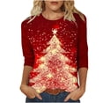 thumbnail image 1 of Liquidation Staron Blouses de Noël pour Femmes Manches 3/4 Imprimé Arbre de Noël T-Shirts Basiques Hauts Col Rond Fêtes de Noël Ample Décontracté Hauts Mignons Laids Chandail Noir TTG, 1 of 5