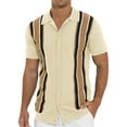 thumbnail image 3 of Iceglad Mens Polo Shirts Vintage Striped Knitting Short Sleeves Button Down Golf Shirts, 3 of 10