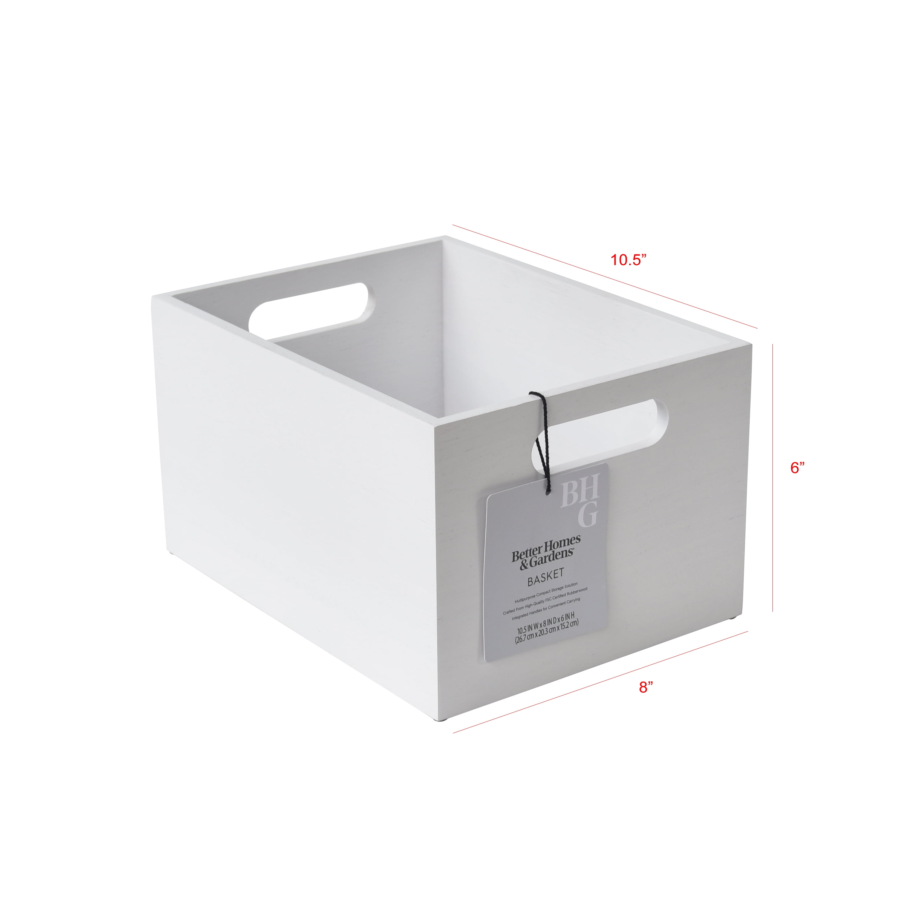 Better Homes & Garden Rubber Wood Storage Basket, White