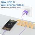 thumbnail image 2 of Type C Charger Block Fast Charging, PD 20W USB C Wall Charger with Type C to C Cable 6FT, USB C Charger Fast Charging Type C Brick Cube Charger Adapter Compatible for iPhone Samsung Android, Purple, 2 of 7