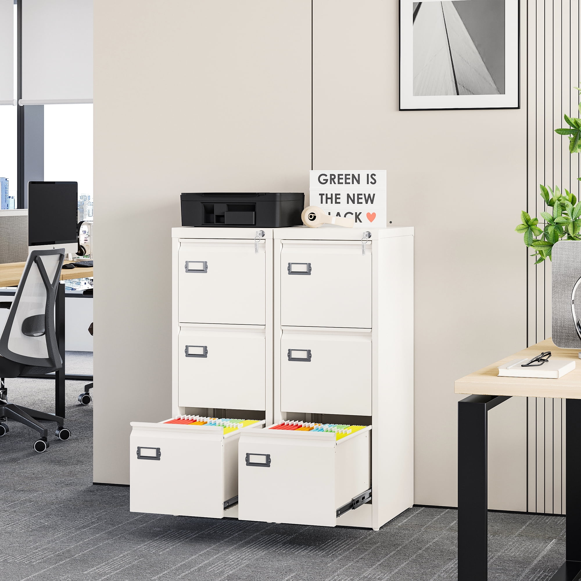 AUHUP 3 Drawer Metal File Cabinet with Lock, White Vertical Filing Storage Cabinet for Home Office