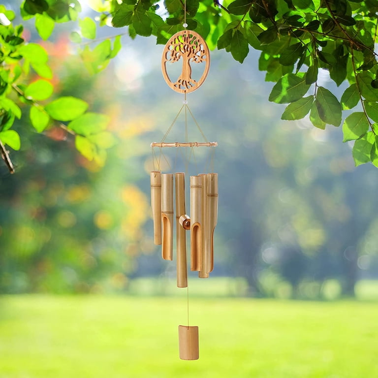 Bamboo Wind Chimes Outdoor - 5 Tube Single Row Garden Decor 23 Inches, Soothing Natural Sounds