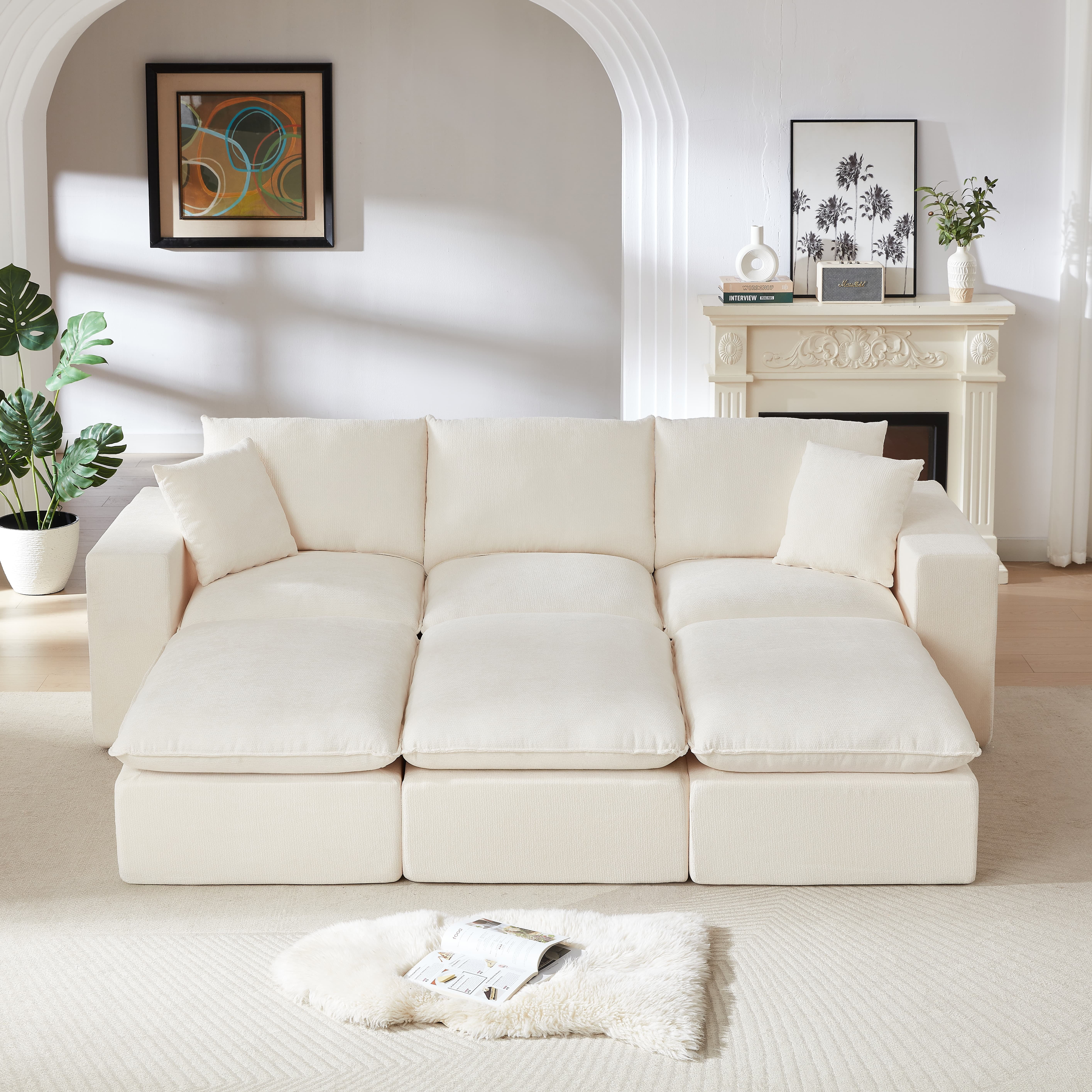 MAYEERTY Modern Modular Chenille Sofa, White Cloud-Soft Sectional Couch for Living Room