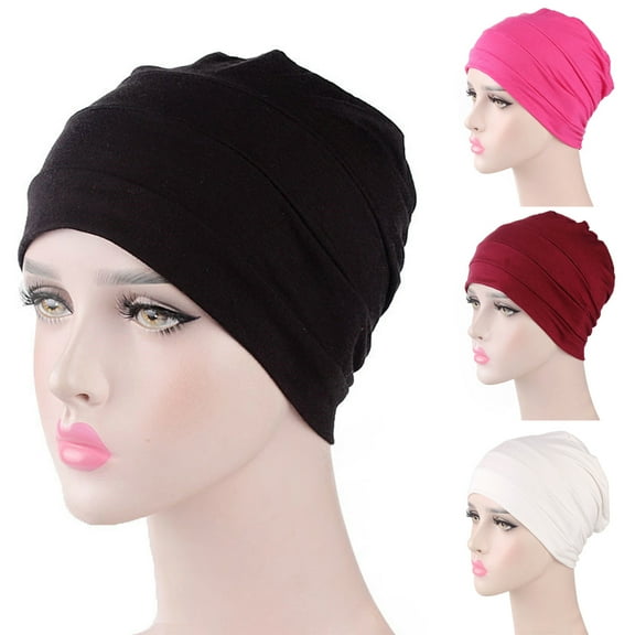 SPRING PARK Muslim Women Hijab Hair Loss Turban Pleated Beanie Head Scarf Wrap Chemo Cap Hat