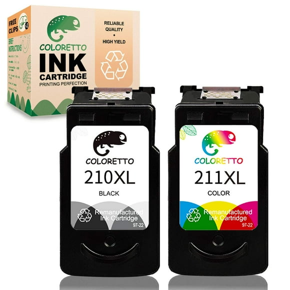 cOLORETTO Remanufactured Printer Ink cartridge Replacement for canon-Pg210XL 211XL to use with PIXMA MP230 MP240 MP250 MP260 MP270 MP490 MP495 MX320 MX350 IP2700 IP2702(1 Black+1 color) combo Pack