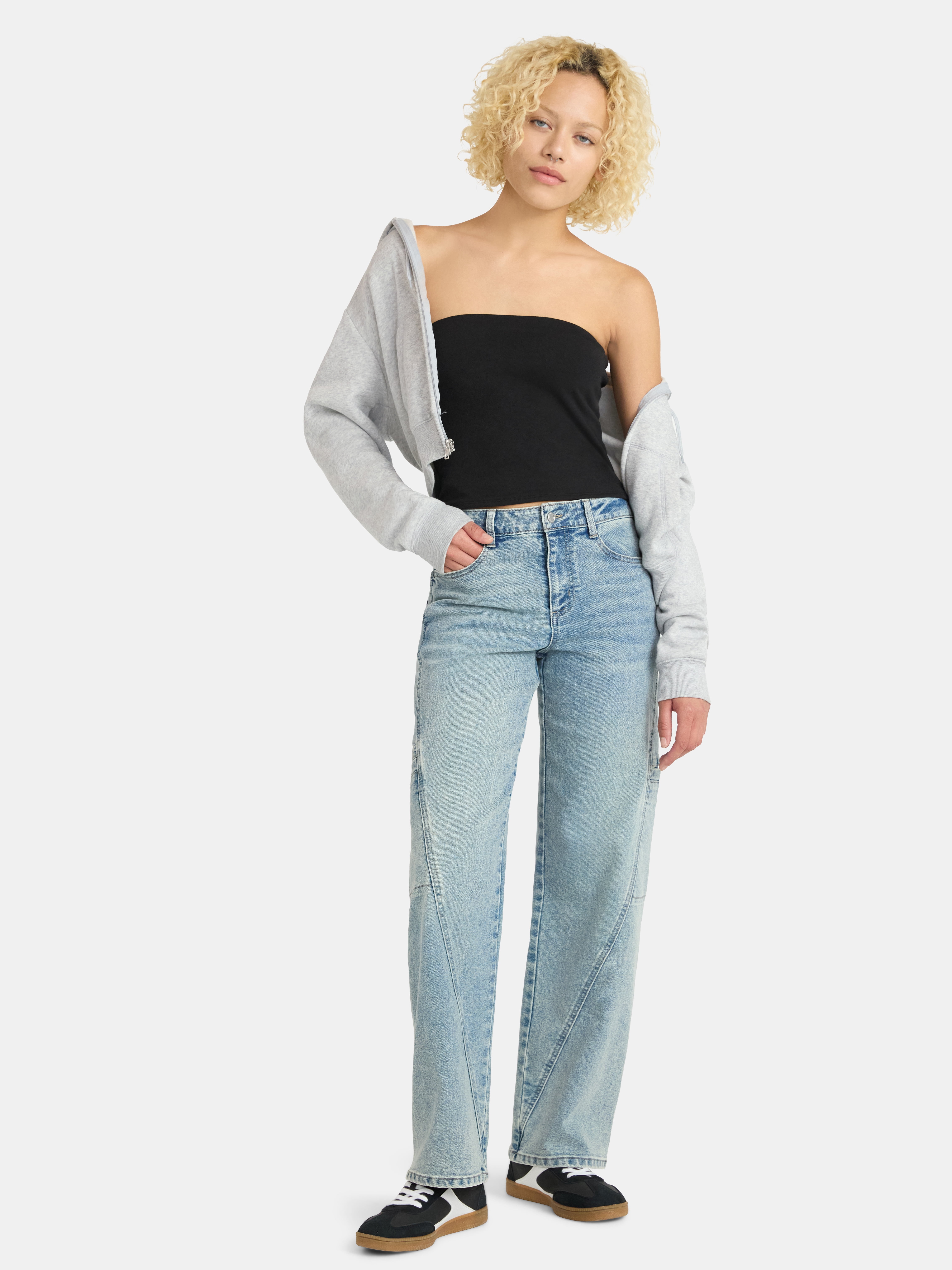 No Boundaries Twisted Seam Utility Wide Leg Jeans, 31.5'' Inseam, Women's