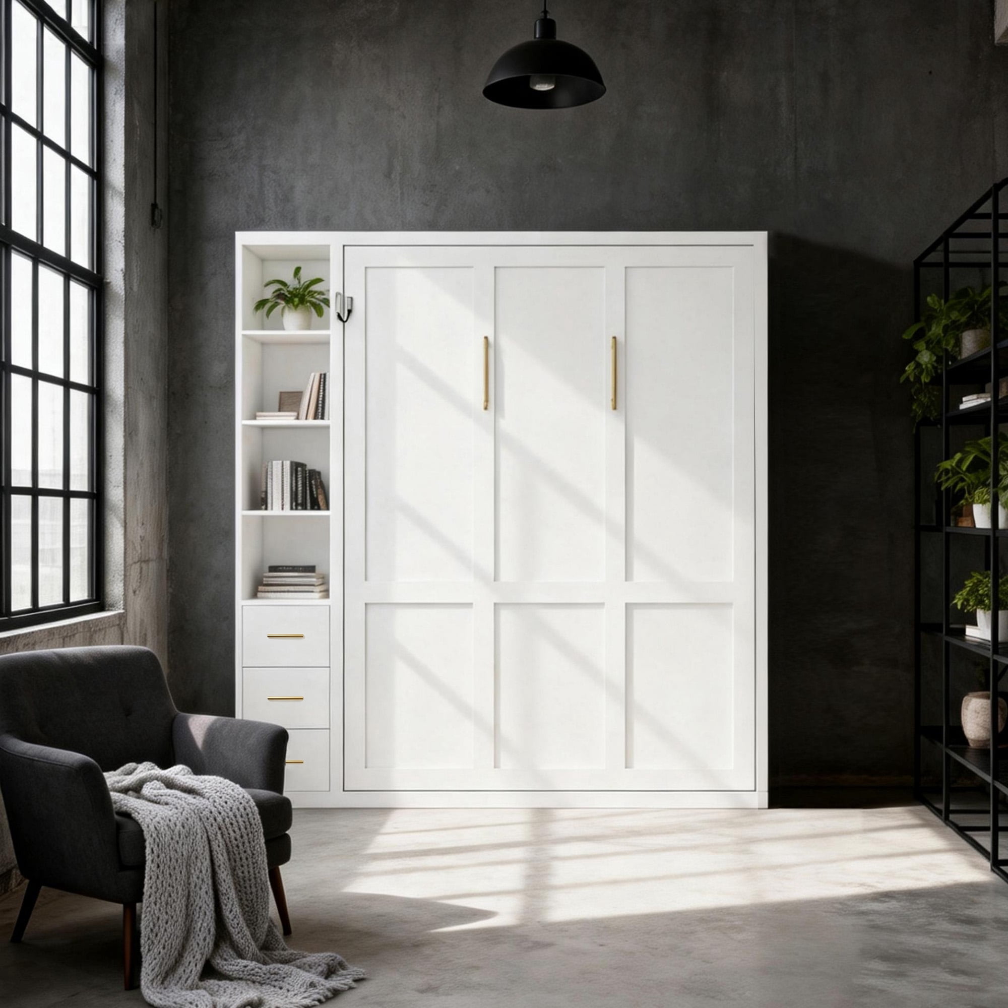 Sailvan Queen Murphy Wall Bed with Single Side Storage Cabinet