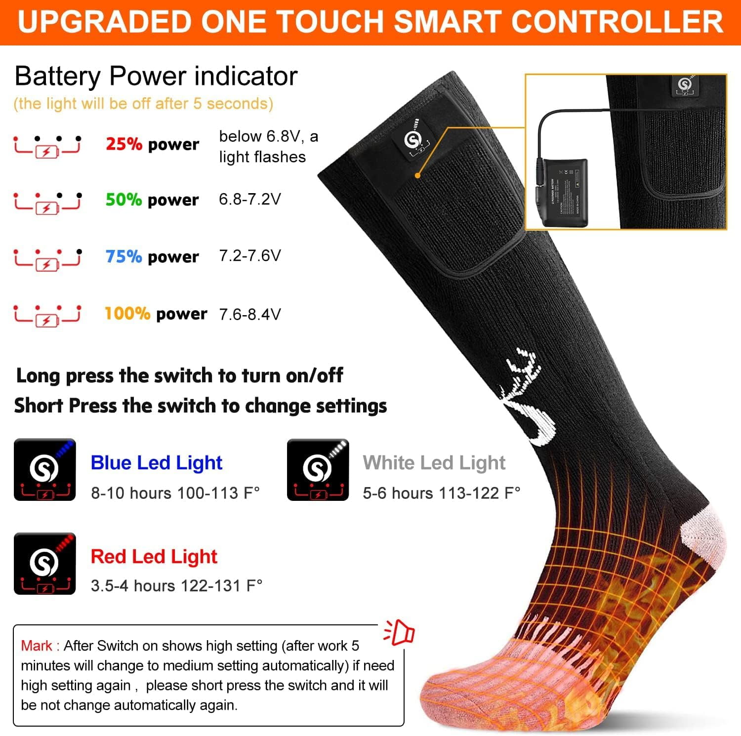 SNOW DEER Electric Heated Socks, Suitable for Both Genders – Ultimate Winter Companion for Hunting, Fishing, Camping, Trekking, & Ski Expeditions