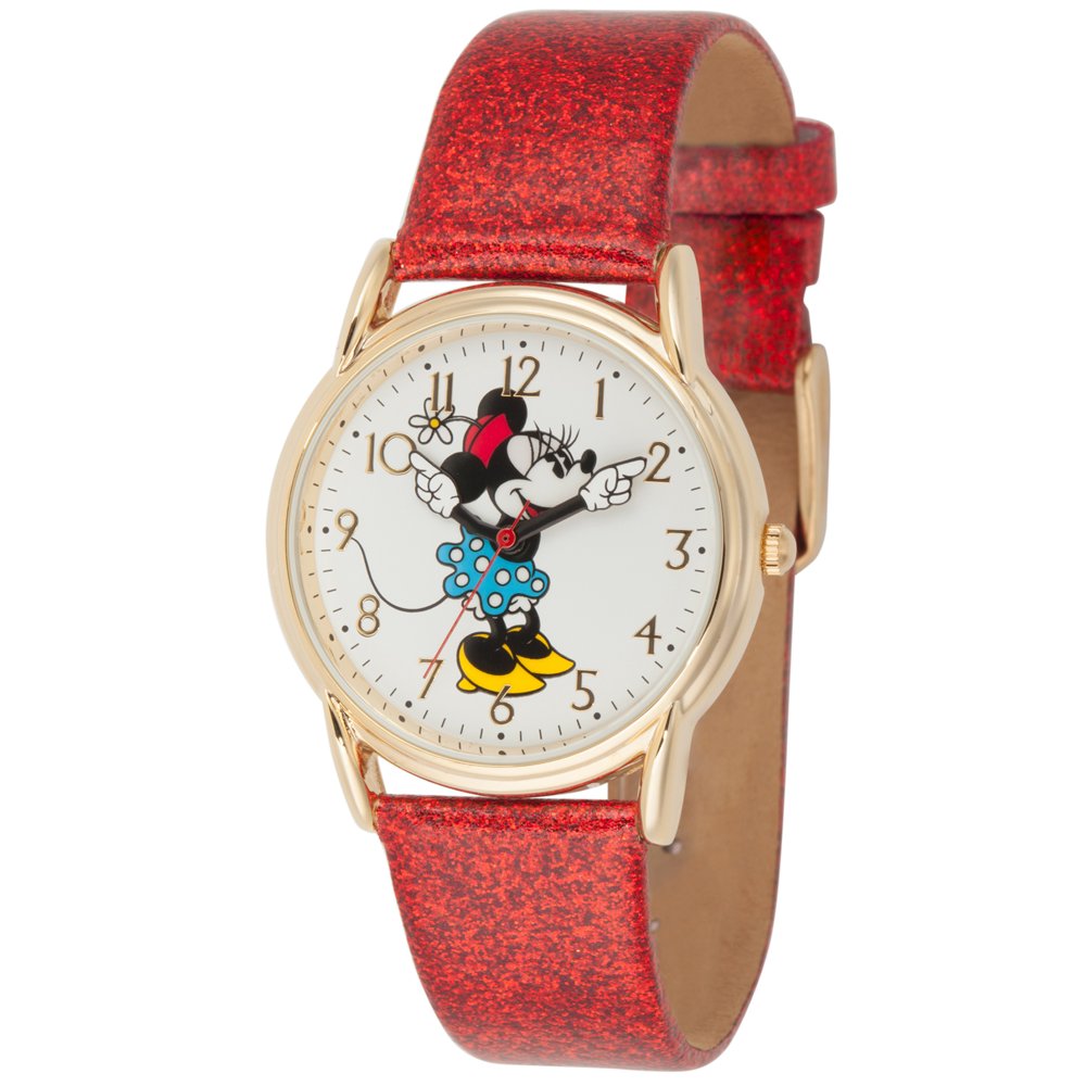 Disney Minnie Mouse Women's Gold Cardiff Alloy Watch, Red Giltter