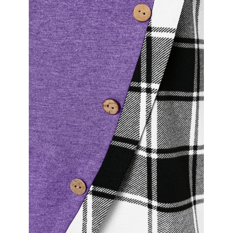 ZAFUL for Women Tartan Panel Long Sleeve Asymmetrical T-shirt