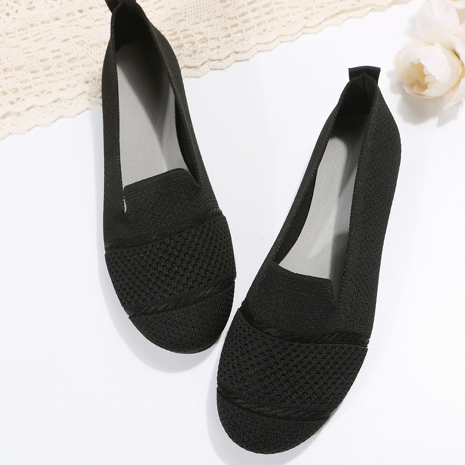 TOWED22 Chaussures Plates a Bout Rond pour Femmes Ballerines Confortables Habillees pour Femmes Noir 8