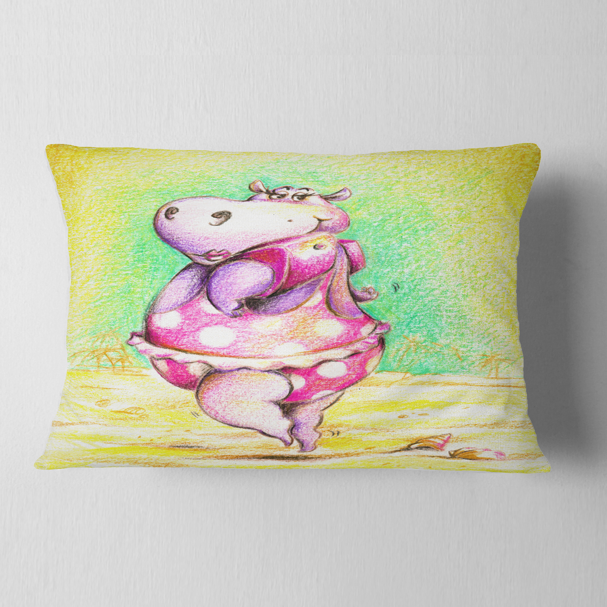 Designart Cute Hippo Goes Swimming - Abstract Throw Pillow - 12x20