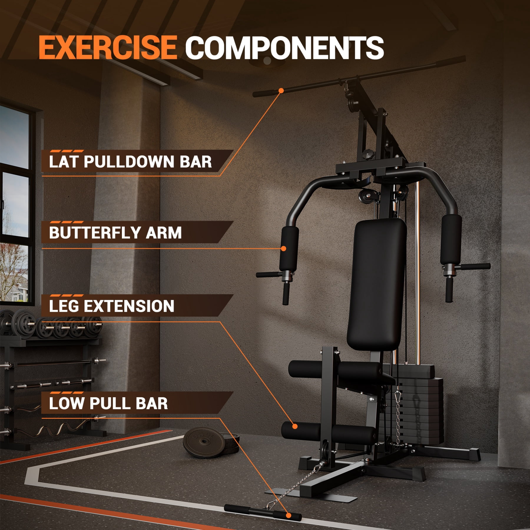 GARVEE Multifunctional Home Gym System,Home Gym Station with 100LBS Weight Stack,Exercise Equipment for Full Body Traning with Pulley System