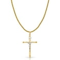 thumbnail image 1 of 14K Two Tone Gold Crucifix Cross Charm Pendant with 1.4mm Round Wheat Chain Necklace - 24", 1 of 6