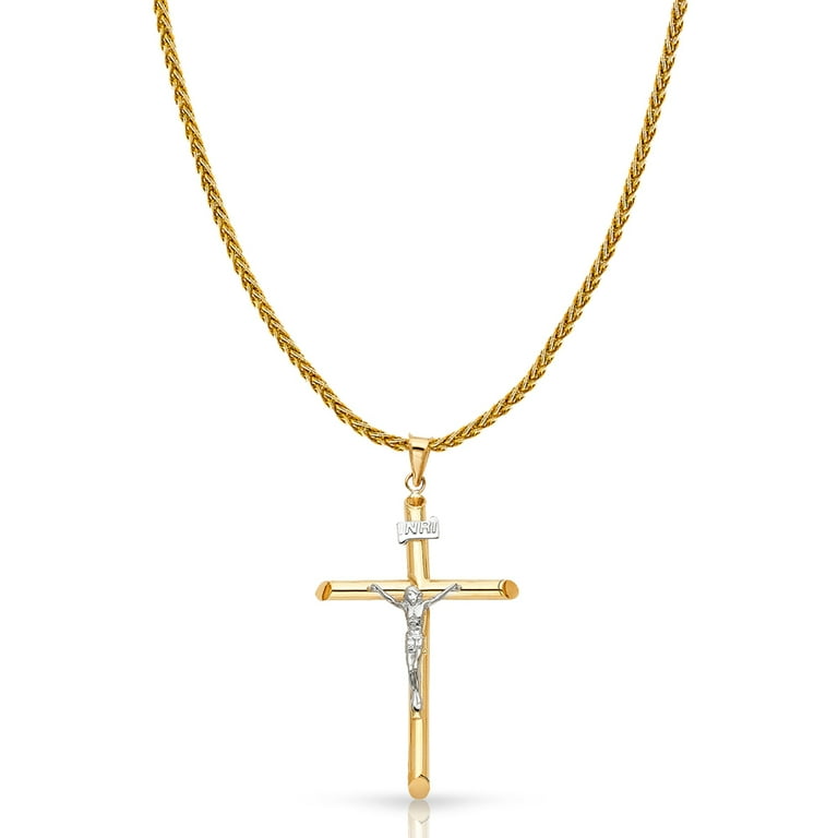 14K Two Tone Gold Crucifix Cross Charm Pendant with Round
