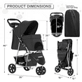 thumbnail image 3 of MoNiBloom 3 Wheel Folding Pet Dog Stroller, Foldable Lightweight Trolley with Storage Basket, Cup Holder and 360° Rotating Front Wheel for Small Medium Dogs, Black, 3 of 16