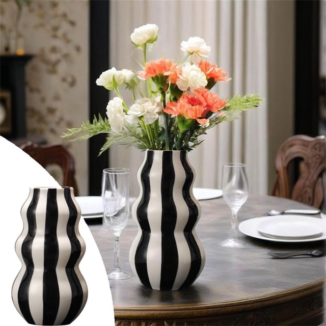 Decorative Ceramic Vase - Elegantly Hand Painted Circular Design for Living Room Bedroom or Desktop Flower Arrangements
