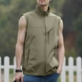 thumbnail image 3 of Men's Windproof Lightweight Golf Vest Softshell Sleeveless Jacket with Pockets for Running Hiking Sports Spring Fall,Khaki,XL, 3 of 5