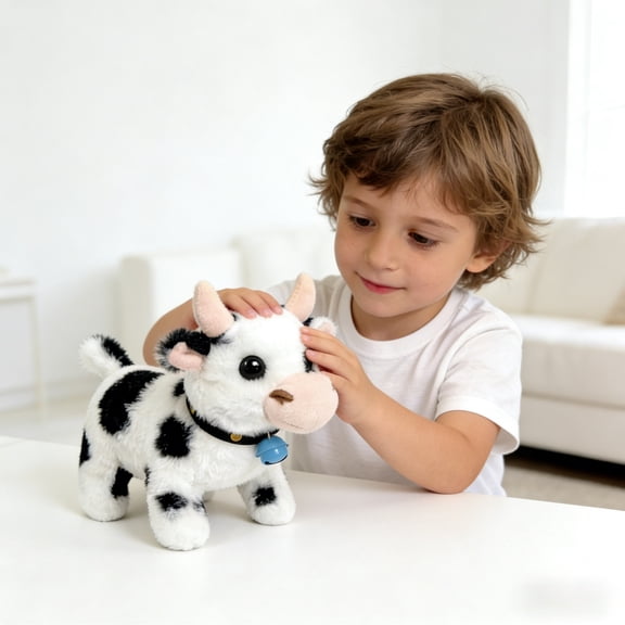 Interactive Animated Plush Cow Toy with Realistic Sounds and Gentle Movements Lifelike Electric Stuffed Animal for Early Learning and Playtime