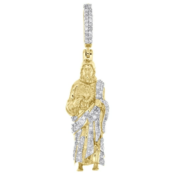 10K Yellow Gold Genuine Diamond 3D Standing Jesus Pendant Men's Charm 1/4 CT