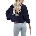 thumbnail image 4 of Langwyqu Turn-Down Collar Women Solid Button Crop Tops Lapel Blouse With Pocket, 4 of 5
