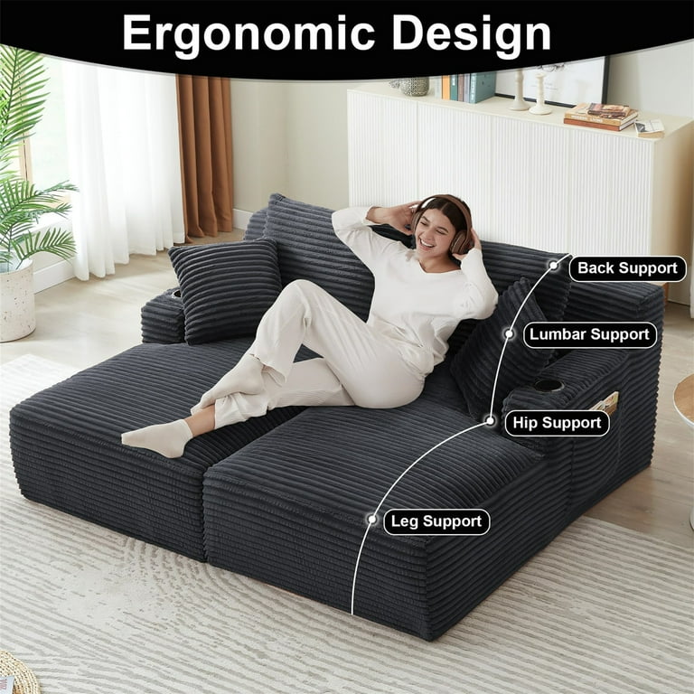 Aukfa Oversized Double Chaise Lounge Modular Boneless Couch for