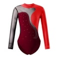 thumbnail image 5 of iiniim Girls Kids Long Sleeve Sequined Ballet One Piece Hollow Back Athletic Gymnastics Leotard Dance A Burgundy 4, 5 of 7