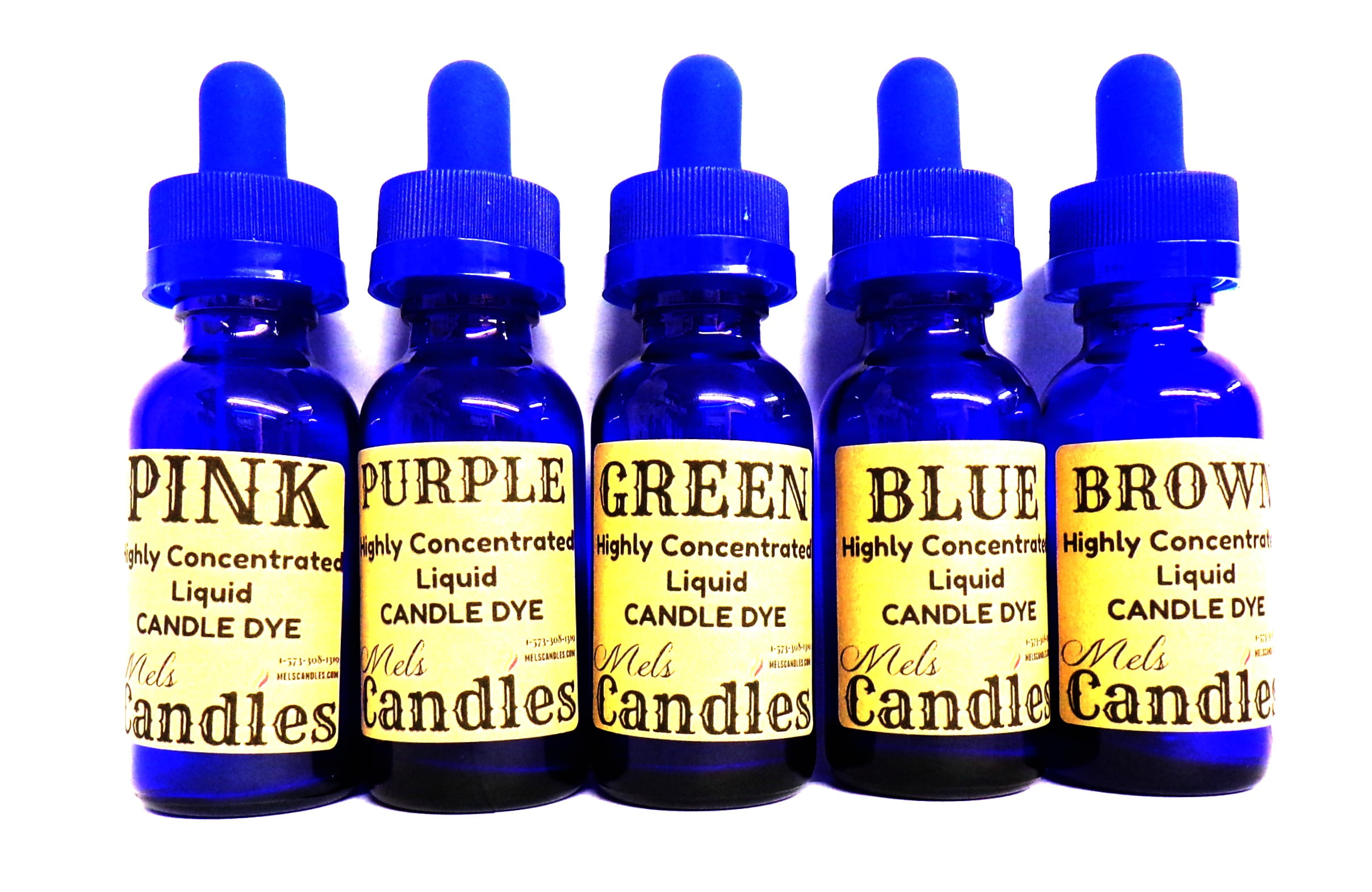 Set of 5 Liquid Candle Dyes 1 Ounce Glass Dropper Bottles of Premium