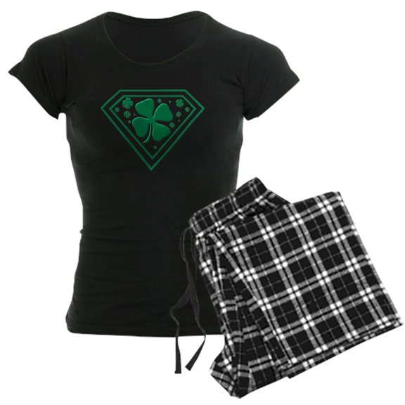 CafePress - Super Shamrock Women's Dark Pajamas - Women's Short Sleeve Print T-Shirt and Pants Dark Cotton Pajama Set