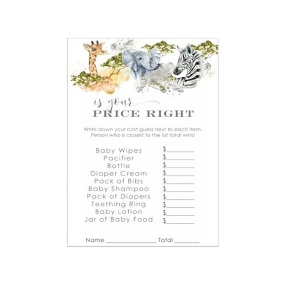 Paper Clever Party Jungle Baby Shower Price Guessing Game, Cardstock, 4" x 6", 25 Count