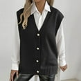 thumbnail image 4 of Womens Open Front Cardigan Vest Knitwear Button Down Casual Sweater Vests Loose Split Knitted Sweaters Black, Free Size, 4 of 6
