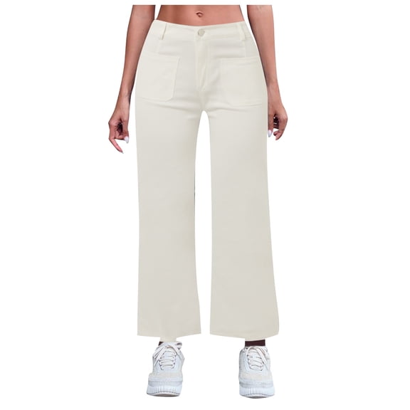 WENWU Women's Spring and Summer Casual Comfortable Jeans Washed Stretch Flared Wide Leg Pants Jean Pants for Women Tall Pants Size 12