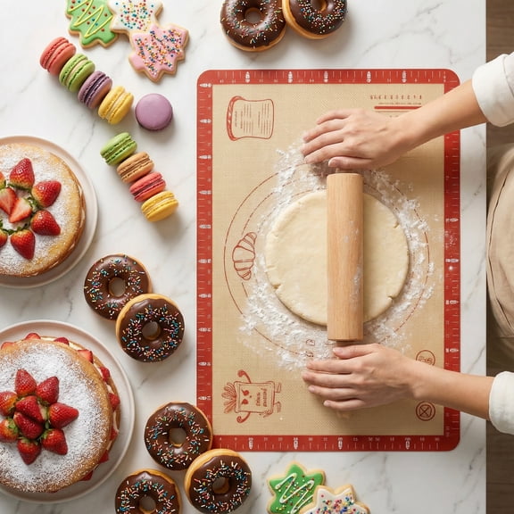 Non-Slip Silicone Baking Mat 32x24 Inch Extra Thick, Heat Resistant to 480°F, with Measurements for Baking Sourdough, Macarons, Bread, Pizza, Dough Rolling & Kneading, Reusable Pastry Mat