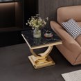 thumbnail image 2 of 22.83" Square Faux Marble End Table, Modern Marble-Patterned Top with Gold Mirrored Stainless Steel O-Base, for Hallway, Living Room, Bedroom, 2 of 4