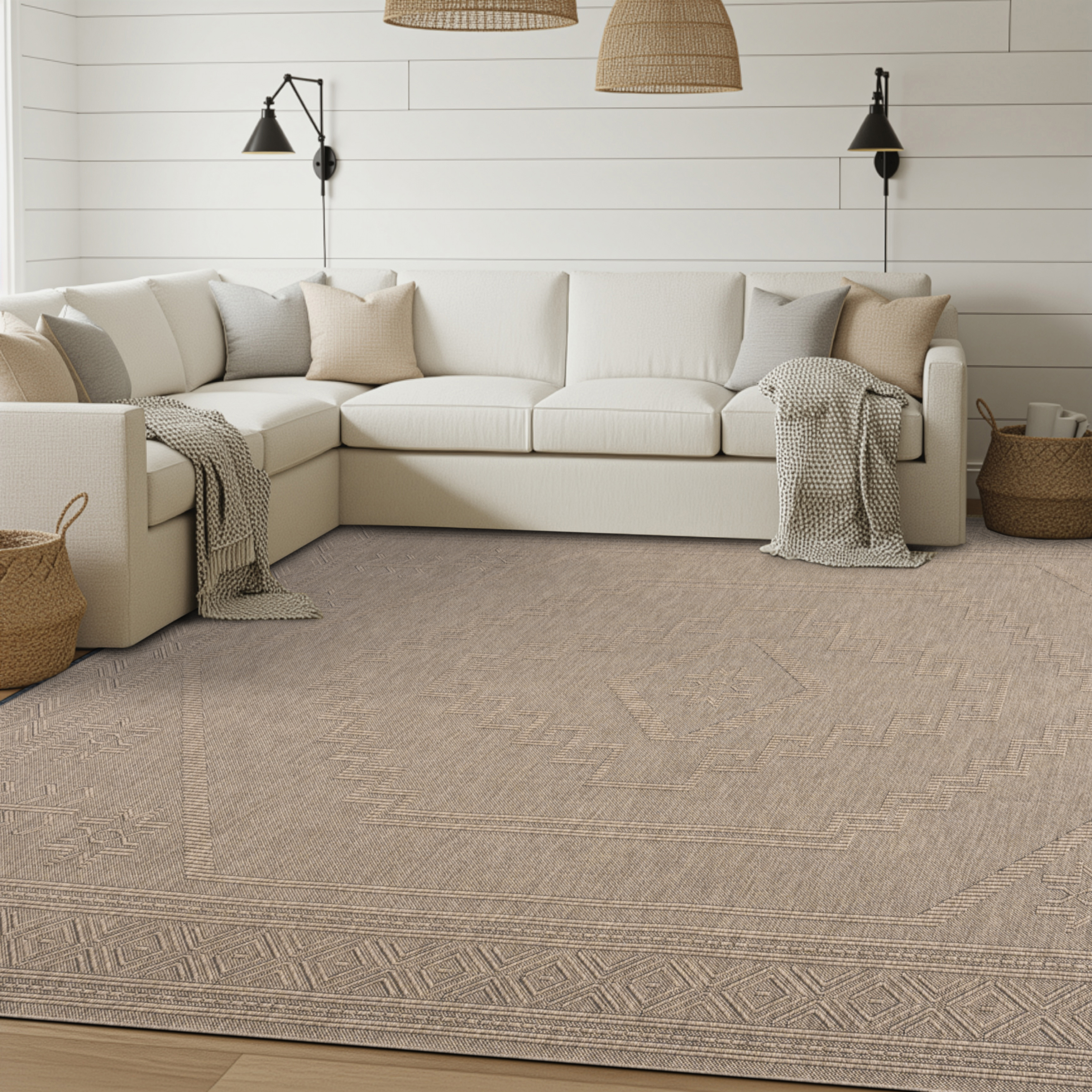 Alma Transitional 8' x 10' Brown and Coffee, Machine Washable Polyester & Cotton Indoor Area Rug