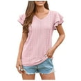 thumbnail image 2 of TAGOLD Womens Plus Size Summer Tops,Womens Plus Size Tops,Fashion Women's Summer V-Neck Solid Short Sleeve Top Blouse Pink S, 2 of 6