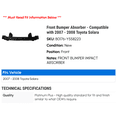 thumbnail image 2 of Front Bumper Absorber - Compatible with 2007 - 2008 Toyota Solara, 2 of 2