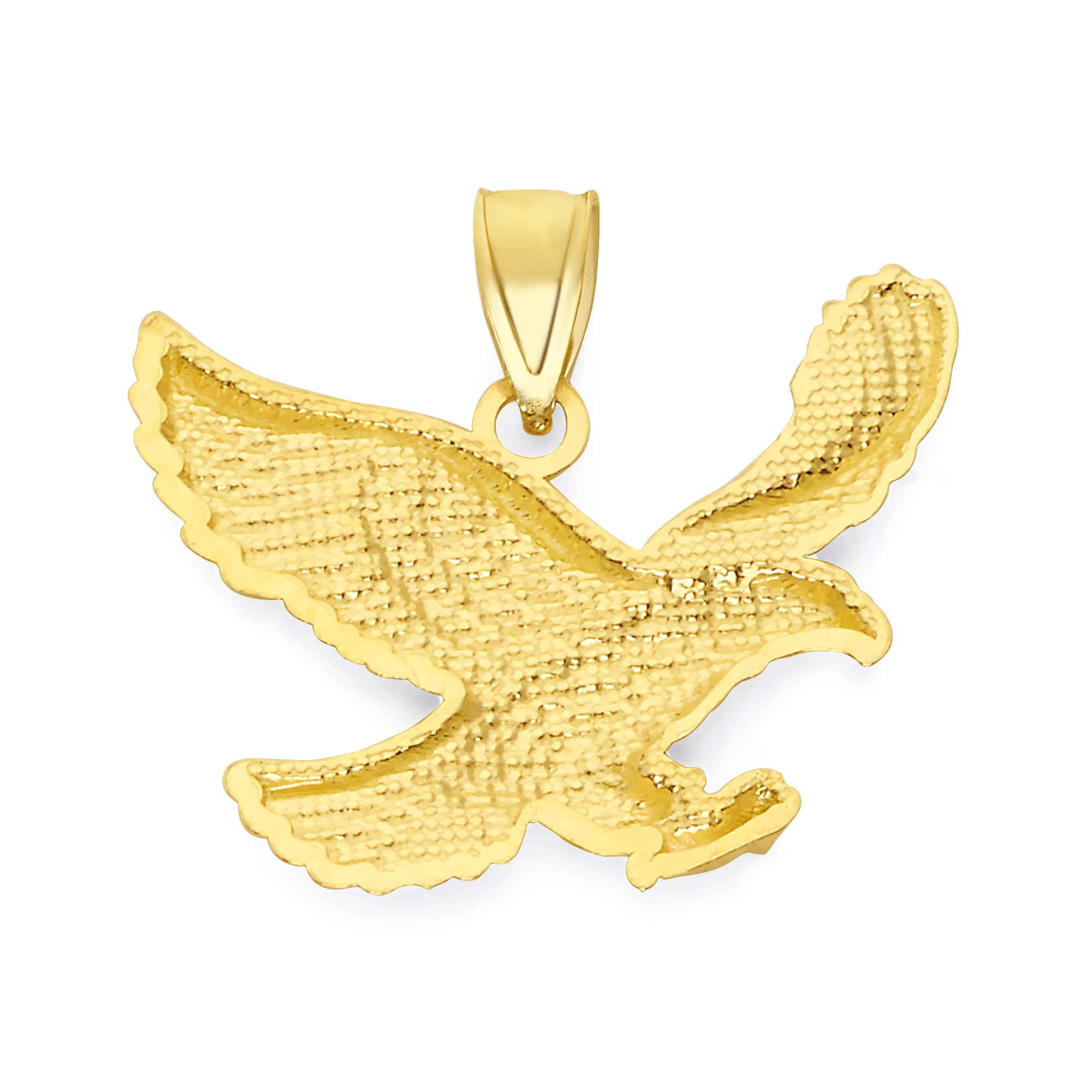 Solid 10k Gold Flying Bald Eagle Pendant - USA Jewelry for Men - Golden Fire