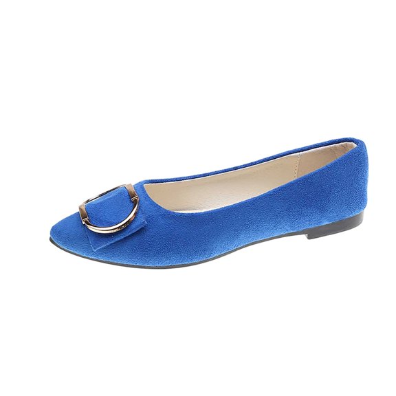 Shrysg Women's Pointed Toe Flats Comfortable Flock Casual Dress Flats Multi-Color Metallic Embellishment Shoes for Wedding Guest Blue