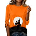 thumbnail image 5 of Womens Shirts Halloween Funny 3/4 Sleeve Pullover Horror Castle Printed Tops Spooky Crew Neck T Shirts Holiday Three Quarter Length Blouses, S, 5 of 7