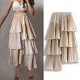 thumbnail image 5 of EDFBUYKRS Female Skirts Plus Size Skirts for Women 3X-4X Long Women's High Waisted A Line Skirt with Layered Design and Mid Length Solid Color Irregular Hem Skirt, 5 of 6