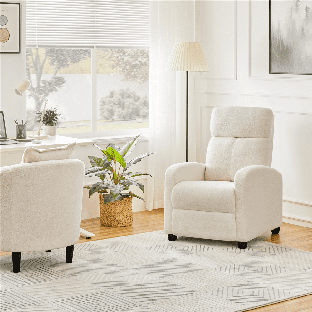 Yaheetech Upholstered Boucle Recliner Adjustable Reclining Chair w/ Pocket Spring, Ivory