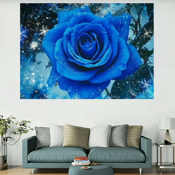 Creowell Blue Rose Tapestry Wall Decor 100% Polyester for Home 60x40in