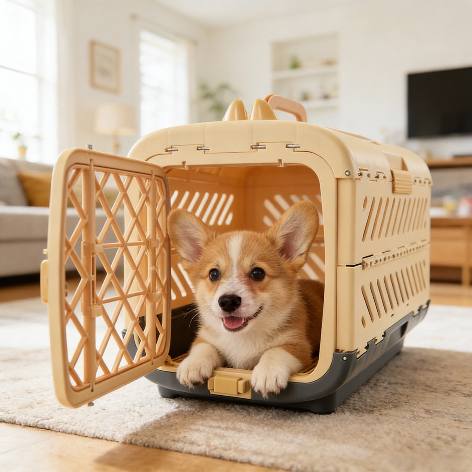 Collapsible Dog Crate for Medium/Small Dogs - Foldable Dog Cage No-Tool Assembly, Travel Dog Crate - Easy to Carry, Space-Saving, Indoor Outdoor Use, 19.88"(L) X12.6"(W) X15.15"(H) (1PC, Yellow)