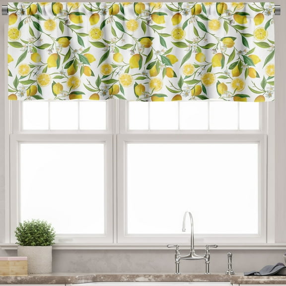 Ambesonne Kitchen Window Valance, Exotic Delicious Garden, 54" X 12", Fern Green Yellow White