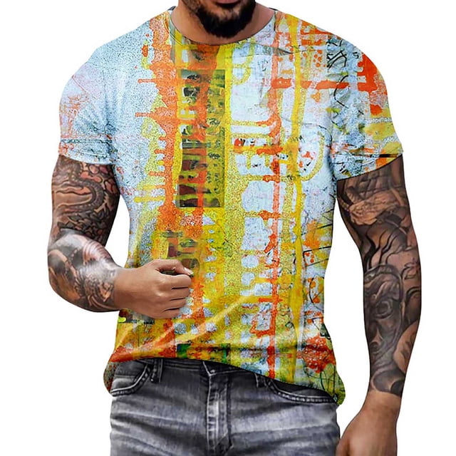 EGNMCR Chemises à Manches Courtes pour Hommes, T-shirt Col Rond Décontracté d'Été, Mode Décontractée pour Hommes, Impression Numérique 3D, Hauts Décontractés d'Été